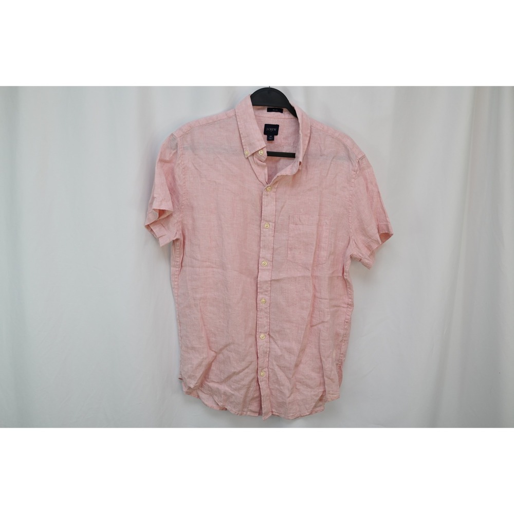 J.Crew Slim Fit Pink Linen Cotton Short Sleeve Button Down Shirt Medium